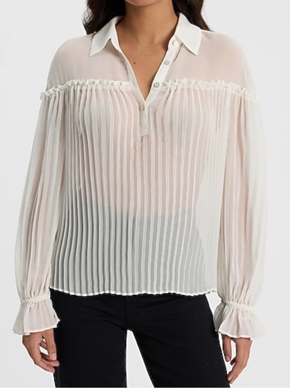 Sheer Collared Long Sleeve Pleated Top
Ivory XS NWT